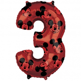 Globo Foil Nº 3 Rojo Mickey 66 cm